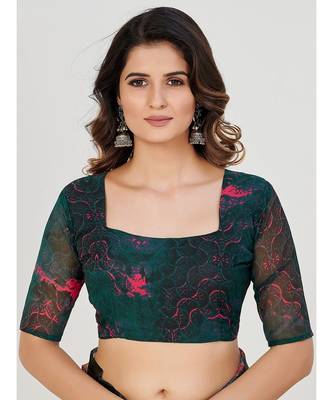 Teal & Pink Floral Organza Saree 5