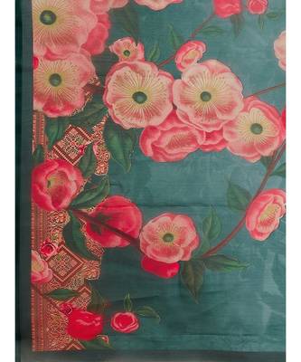 Teal & Pink Floral Organza Saree 7