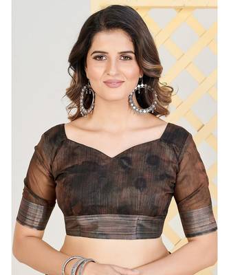 SHOPGARB Green and Brown Floral Linen Blend Saree 5