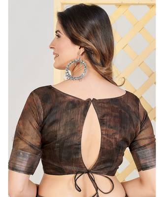 SHOPGARB Green and Brown Floral Linen Blend Saree 6