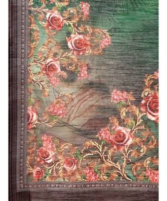 SHOPGARB Green and Brown Floral Linen Blend Saree 7