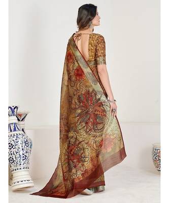 Multicoloured & Silver-Toned Linen Blend Saree 2