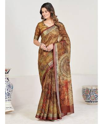 Multicoloured & Silver-Toned Linen Blend Saree 1
