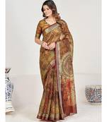 Multicoloured & Silver-Toned Linen Blend Saree