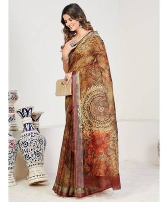 Multicoloured & Silver-Toned Linen Blend Saree 3