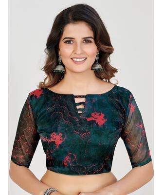Teal Floral Georgette Printed Saree 5