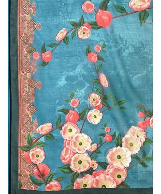 Teal Floral Georgette Printed Saree 6