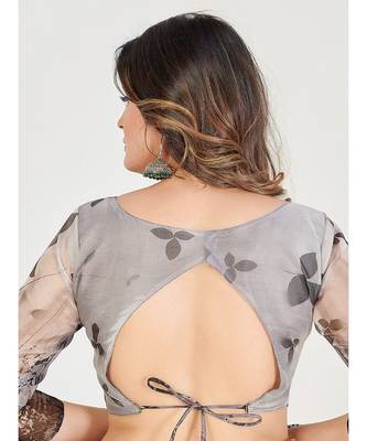 Coffee Brown & White Floral Organza Saree 6