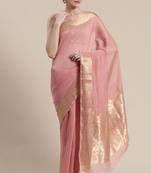 Sareemall Pink Festive Linen Blend Woven Design Saree With Unstitched Blouse