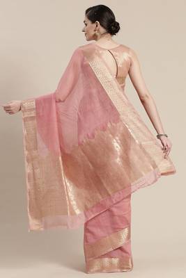 Sareemall Pink Festive Linen Blend Woven Design Saree With Unstitched Blouse 2
