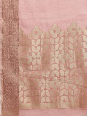 Sareemall Pink Festive Linen Blend Woven Design Saree With Unstitched Blouse 3