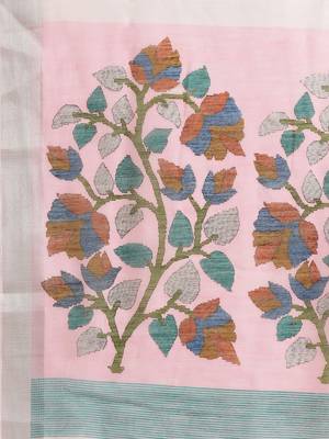 Sareemall Pink Casual Linen Printed Saree With Unstitched Blouse 4