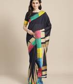 Sareemall Navy Blue Casual Silk Blend Printed Saree With Unstitched Blouse
