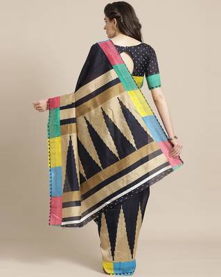 Sareemall Navy Blue Casual Silk Blend Printed Saree With Unstitched Blouse 2