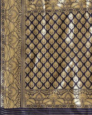 Sareemall Navy Blue Party Silk Blend Banarasi Saree With Unstitched Blouse 3