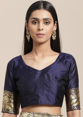 Sareemall Navy Blue Party Silk Blend Banarasi Saree With Unstitched Blouse 4