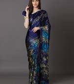 Sareemall Blue Festive Crepe Printed Saree With Unstitched Blouse