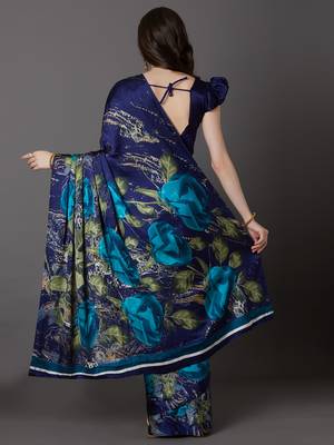 Sareemall Blue Festive Crepe Printed Saree With Unstitched Blouse 2