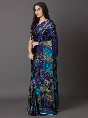 Sareemall Blue Festive Crepe Printed Saree With Unstitched Blouse 5