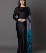 Sareemall Black & Blue Festive Crepe Printed Saree With Unstitched Blouse