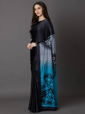 Sareemall Black & Blue Festive Crepe Printed Saree With Unstitched Blouse 4