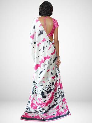 Sareemall Cream Festive Crepe Printed Saree With Unstitched Blouse 2