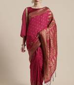Sareemall Wine Festive Silk Blend Woven Saree With Unstitched Blouse