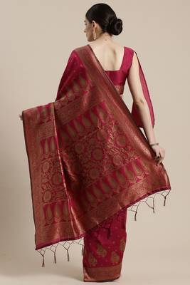 Sareemall Wine Festive Silk Blend Woven Saree With Unstitched Blouse 2