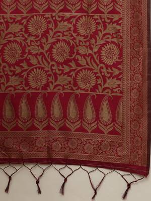 Sareemall Wine Festive Silk Blend Woven Saree With Unstitched Blouse 3