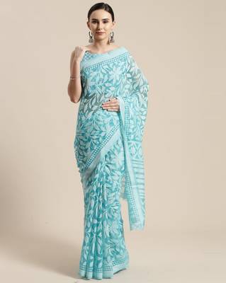Sareemall Turquoise Festive Brasso Brasso Saree With Unstitched Blouse 1