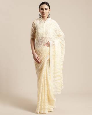Sareemall Cream Festive Brasso Brasso Saree With Unstitched Blouse 1