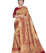 Sareemall Red & Maroon Festive Silk Blend Banarasi Saree With Unstitched Blouse