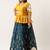 Plus Size Women Teal Satin Silk Embroidered Patch Semi-Stitched Lehenga & Unstitched Blouse with Dupatta