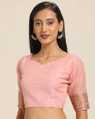 Sareemall Peach Party Pure Linen Silk Woven Saree With Unstitched Blouse 3