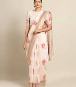 Sareemall Cream Party Pure Linen Silk Woven Saree With Unstitched Blouse