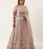 Plus Size Women Lavender Net Semi-Stitched Lehenga & Unstitched Blouse with Dupatta