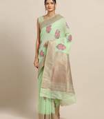 Sareemall Light Green Party Pure Linen Silk Woven Saree With Unstitched Blouse