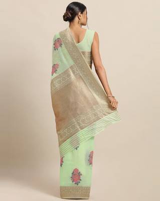 Sareemall Light Green Party Pure Linen Silk Woven Saree With Unstitched Blouse 2