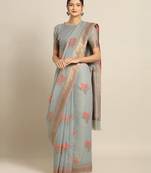 Sareemall Grey Party Pure Linen Silk Woven Saree With Unstitched Blouse