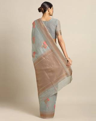 Sareemall Grey Party Pure Linen Silk Woven Saree With Unstitched Blouse 2