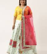 Plus Size Women Sky Net Embroidered Semi-Stitched Lehenga & Unstitched Blouse with Dupatta