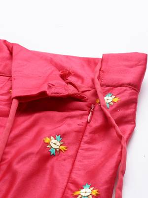 Plus Size Women Pink Satin Silk Embroidered Semi-Stitched Lehenga & Unstitched Blouse with Dupatta 2