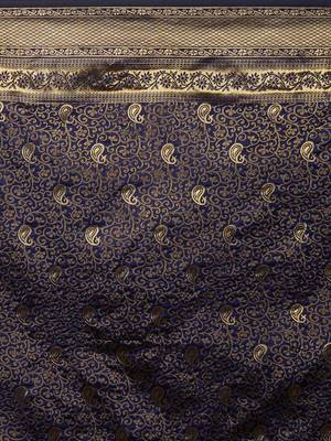 Sareemall Navy Blue Festive Silk Blend Woven Saree With Unstitched Blouse 3