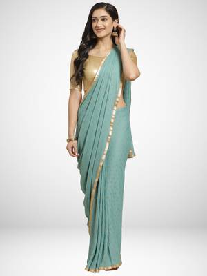 Sareemall Sea Green Casual Lycra Solid Saree With Unstitched Blouse 1