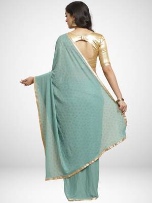 Sareemall Sea Green Casual Lycra Solid Saree With Unstitched Blouse 2