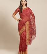 Sareemall Maroon Casual Brasso Printed Saree With Unstitched Blouse
