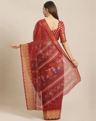 Sareemall Maroon Casual Brasso Printed Saree With Unstitched Blouse 2