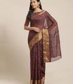 Sareemall Brown Casual Brasso Printed Saree With Unstitched Blouse