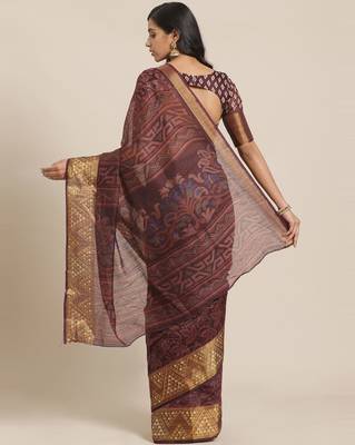 Sareemall Brown Casual Brasso Printed Saree With Unstitched Blouse 2