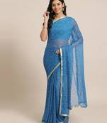 Sareemall Sky Blue Casual Chiffon Printed Saree With Unstitched Blouse